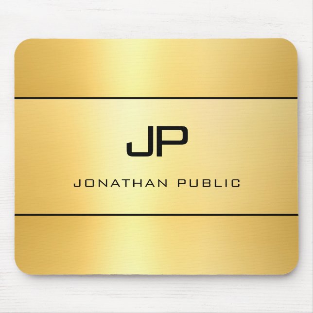 Tapis De Souris Personnalisé Faux Gold Noir Moderne Élégant Monogr (Devant)