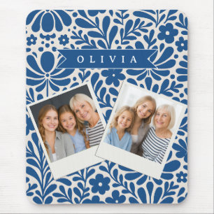 Tapis De Souris Personnalisé Floral Folklorique Bleu Nordique Sur