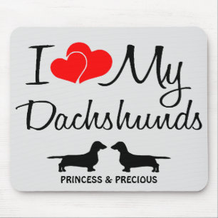 Tapis De Souris Personnalisé J'aime mes deux Dachshunds Mousepad