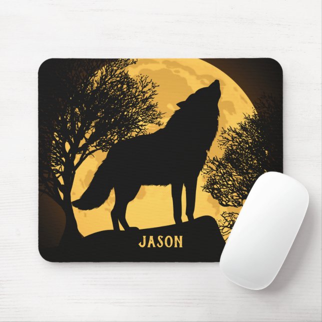 Tapis de souris personnalisé Loup et Lune (Avec souris)