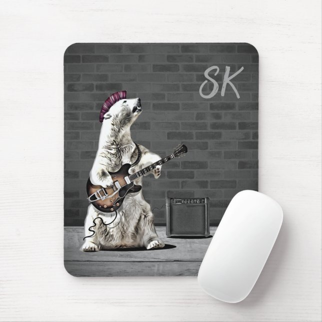 Tapis De Souris Personnalisé Monogramme Guitare Punk Rock Ours Mus (Avec souris)