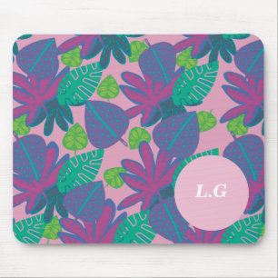 Tapis De Souris Personnalisé monogramme tropical rose coloré moder