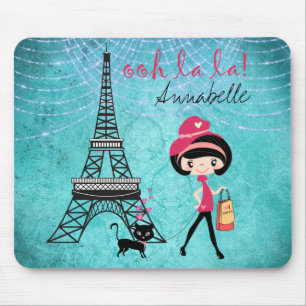 Tapis De Souris Personnalisé Oh La La Paris Girl and Cat
