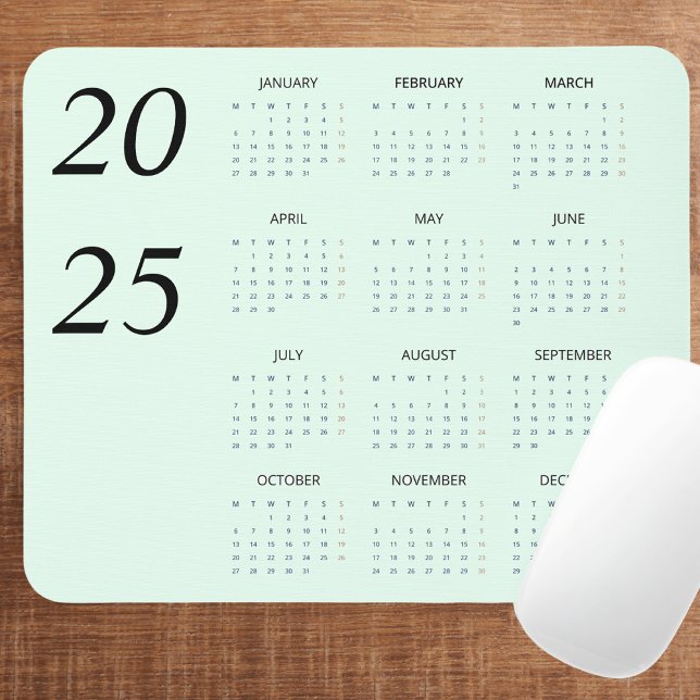 Tapis De Souris Personnalisé Pastel Mint 2025 Calendrier Élégant (Créateur téléchargé)