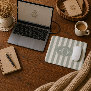 Tapis De Souris Personnalisé Rustique Vert Sauge Rayé