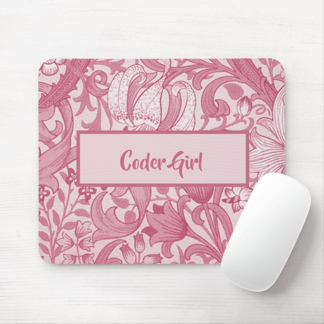 Tapis De Souris Personnaliser le dessin floral rose Fille Coder (Avec souris)
