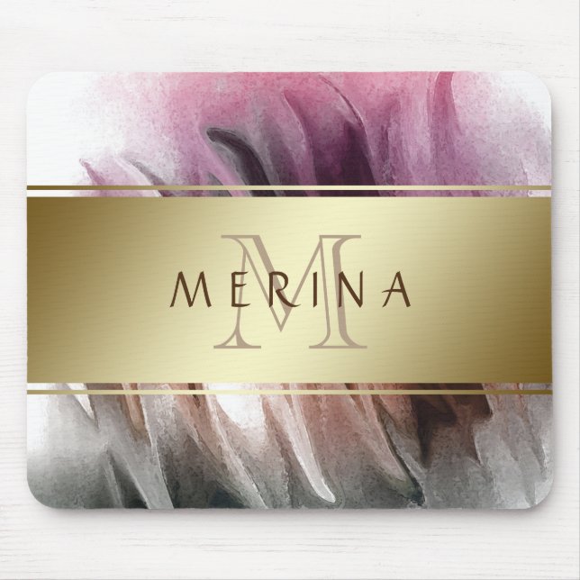 Tapis De Souris Personnaliser le monogramme d'aquarelle or (Devant)