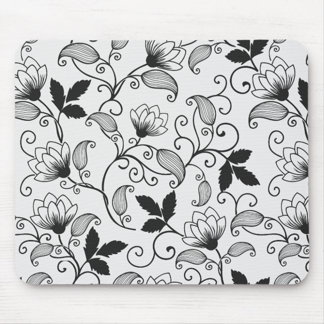 Tapis De Souris Personnaliser Motif Floral Noir (Devant)