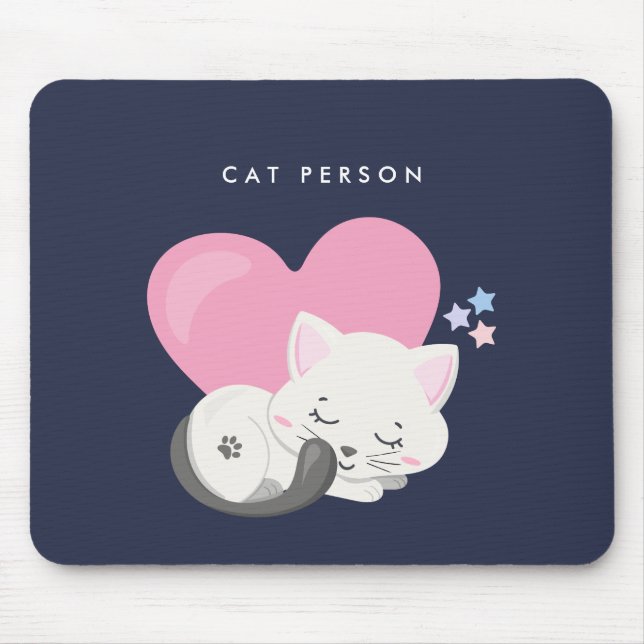Tapis De Souris Personne Chat Texte mignon Blanc Kitty Chat Dormir (Devant)