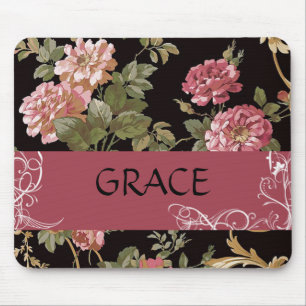 Tapis de souris personnel Fleurs roses sur fond fl