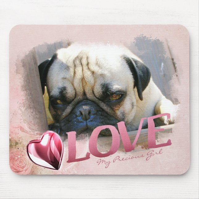 Tapis De Souris Pet Love : Cadre Photo Rose, Coeur & Amour - Hor. (Devant)