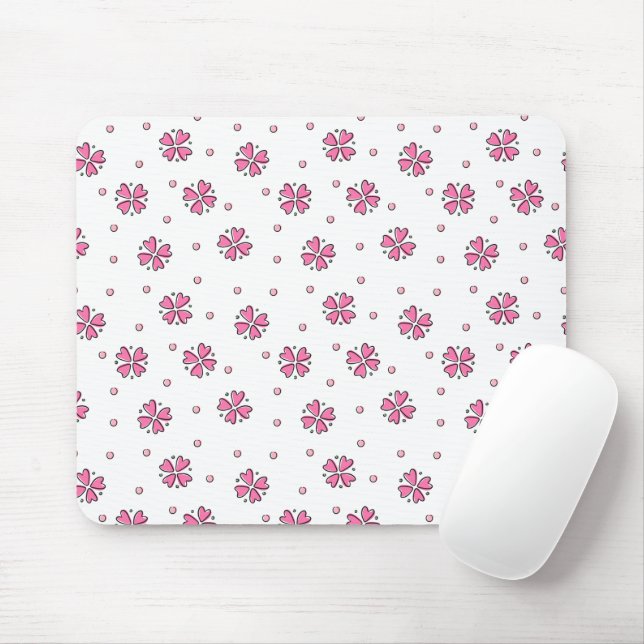 Tapis De Souris Pétales de fleurs de coeur rose Panier de souris (Avec souris)