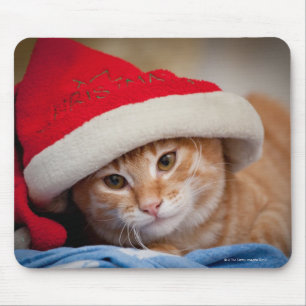 Tapis De Souris Petit chaton dans le casquette rouge de Noël