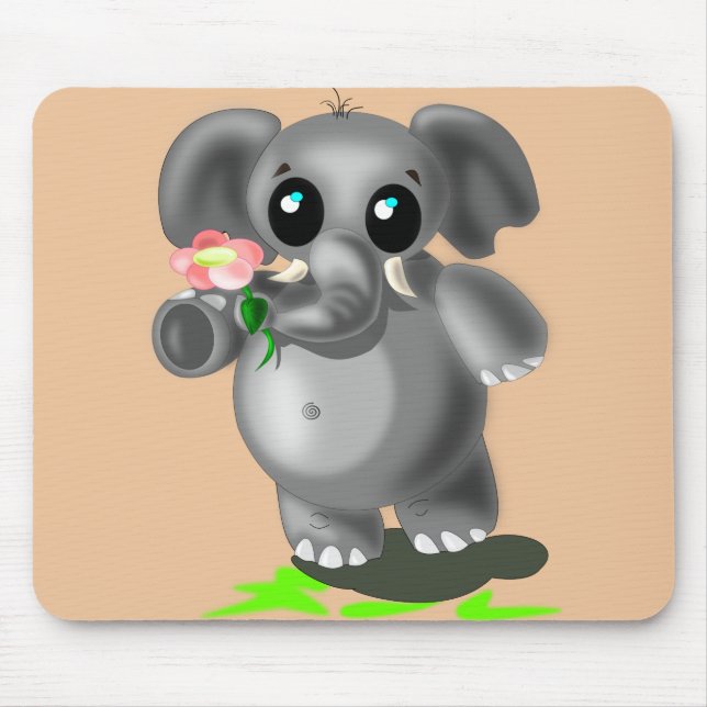 Tapis De Souris Petit éléphant avec la souris à fleurs - Votre cou (Devant)