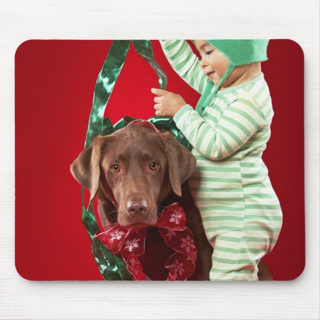 Tapis De Souris Petit garçon décorant un chien (Devant)