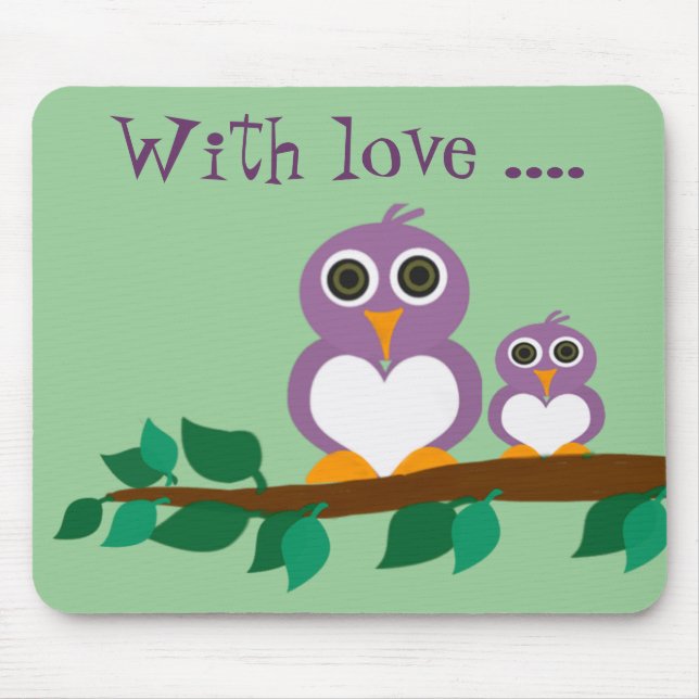 Tapis De Souris Petit hibou et bébé sur l'arbre (Devant)