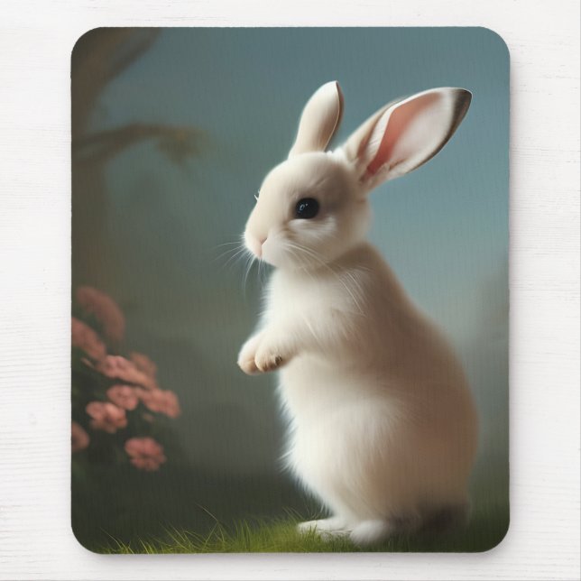 Tapis De Souris Petit lapin blanc mignon et Rose (Devant)