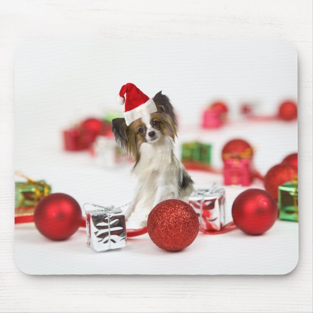 Tapis De Souris Petit Papillon Chien Noël Santa Hat (Devant)