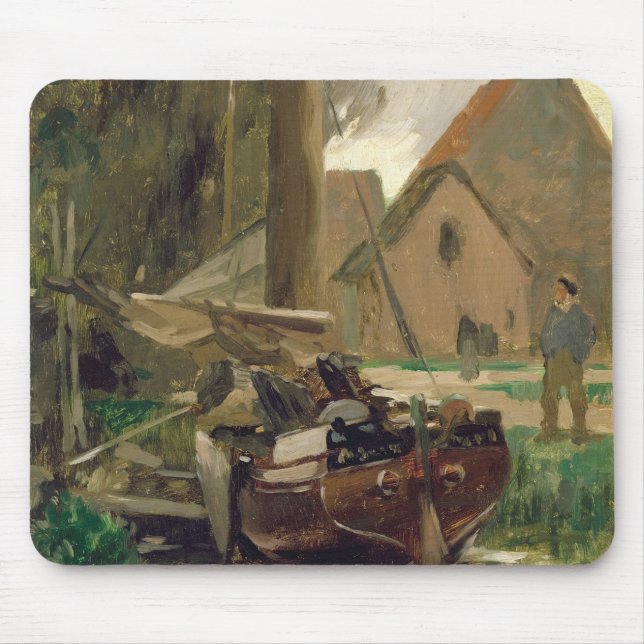 Tapis De Souris Petit port avec un bateau (Devant)