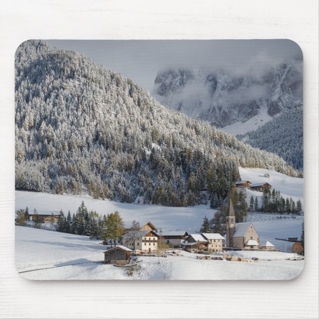 Tapis De Souris Petit village alpin dans le mousepad de neige (Devant)