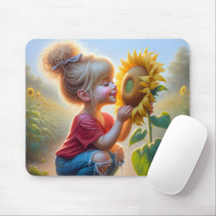 Tapis De Souris Petite fille au tournesol