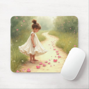 Tapis De Souris Petite Fille Aux Coeurs Roses Sur Le Chemin Du Che