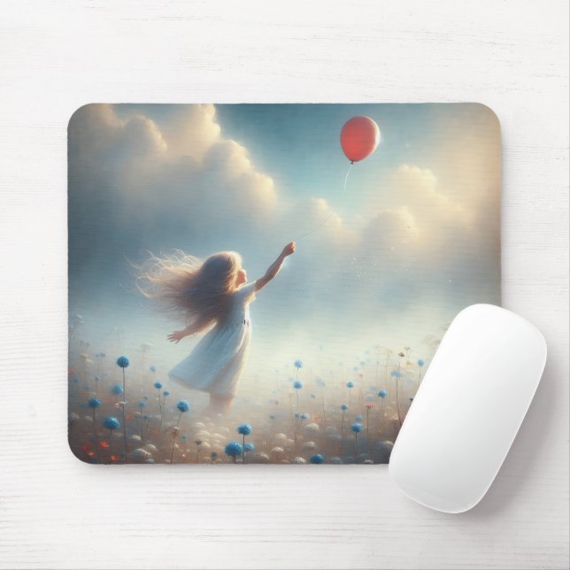 Tapis De Souris Petite Fille Avec Balloon Rouge (Avec souris)