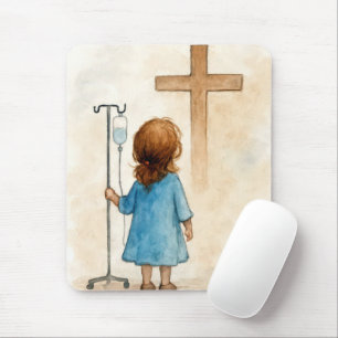 Tapis De Souris Petite Fille Avec Poteau de Perfusion et Croix