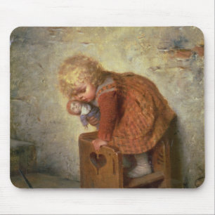 Tapis De Souris Petite fille avec un lapin