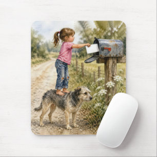 Tapis De Souris Petite fille envoyant une enveloppe