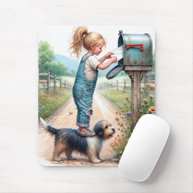 Tapis De Souris Petite fille envoyant une lettre (Avec souris)