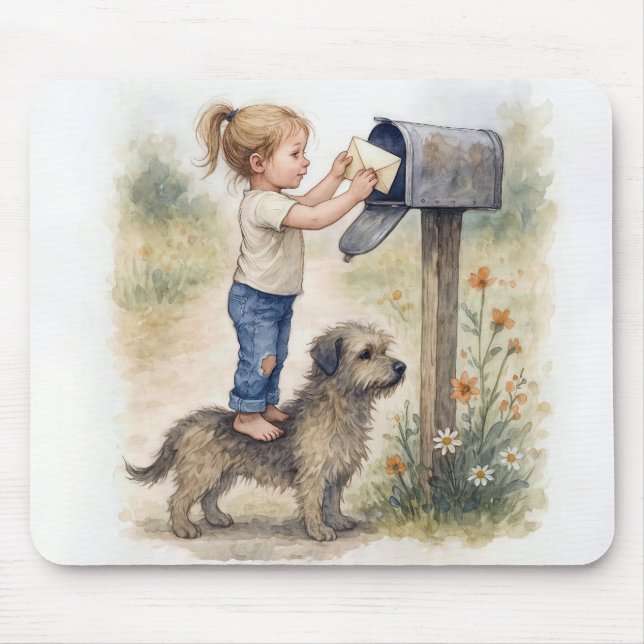 Tapis De Souris Petite fille envoyant une lettre (Devant)