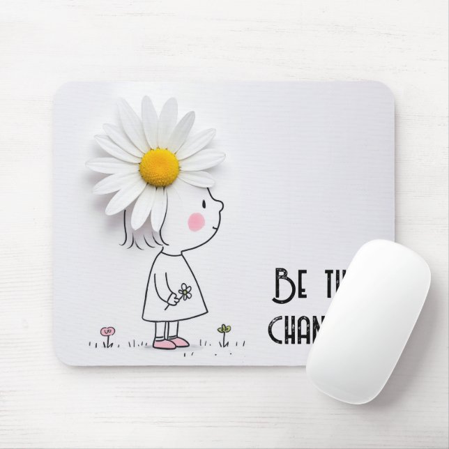 Tapis De Souris Petite fille et marguerite blanche avec citation (Avec souris)