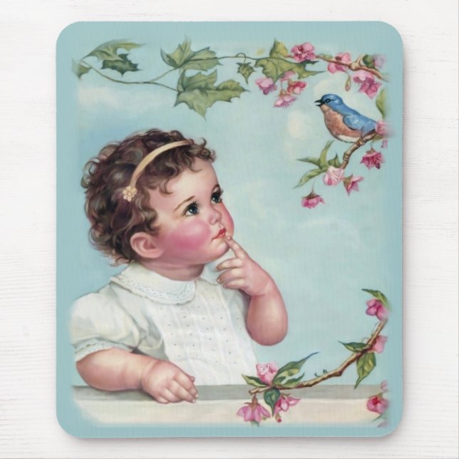 Tapis De Souris Petite fille et oiseau bleu (Devant)