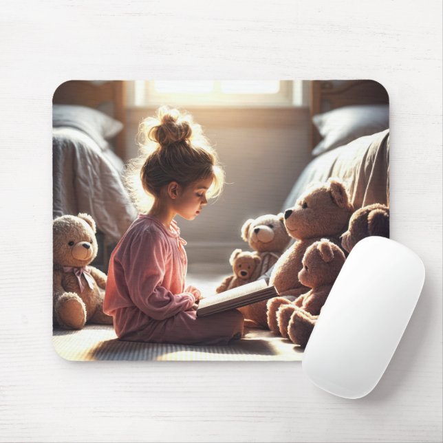 Tapis De Souris Petite Fille Lecture Nounours (Avec souris)