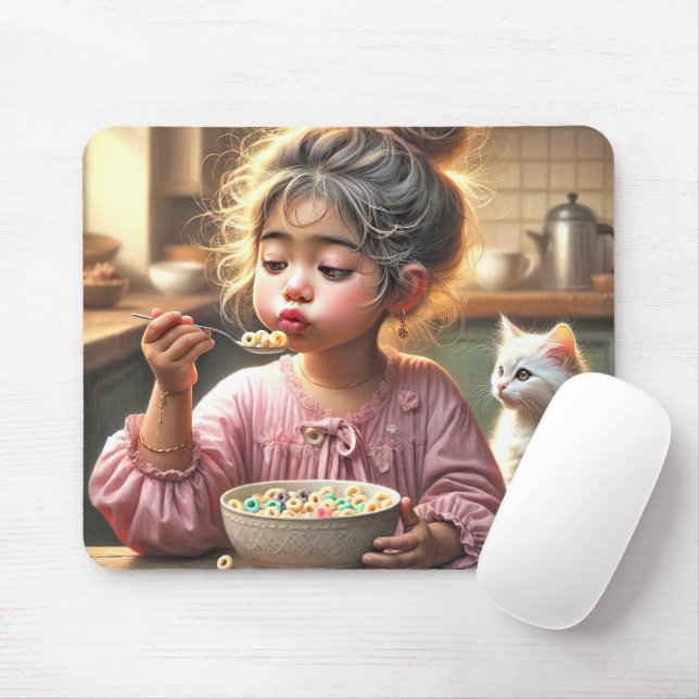 Tapis De Souris Petite Fille Manger Céréale (Avec souris)
