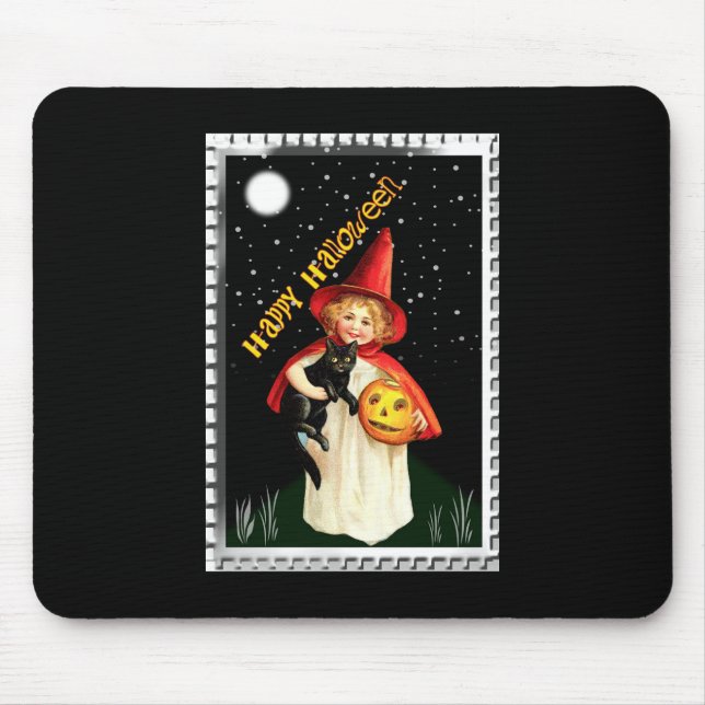 Tapis De Souris Petite Fille Nostalgique, Citrouille et Chat (Devant)