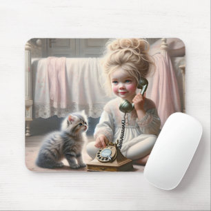 Tapis De Souris Petite Fille Parlant Au Téléphone
