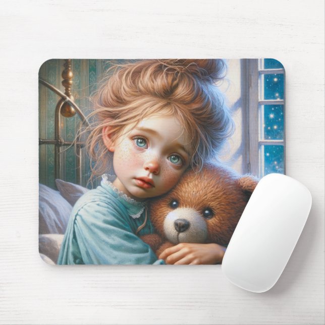 Tapis De Souris Petite fille qui embrasse Teddy Bear (Avec souris)
