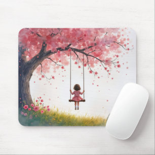 Tapis De Souris Petite fille sur une aile de cerisier