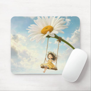 Tapis De Souris Petite Fille sur une Balançoire en Marguerite