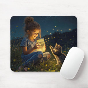 Tapis De Souris Petite Fille Tenant un Pot de Lucioles