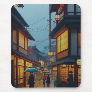 Tapis De Souris Petite route japonaise pluvieuse