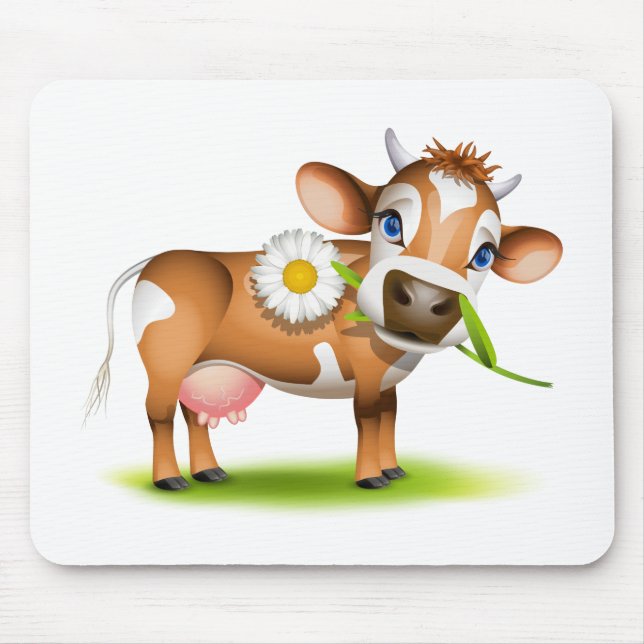 Tapis De Souris Petite vache Jersey mangeant de la marguerite (Devant)