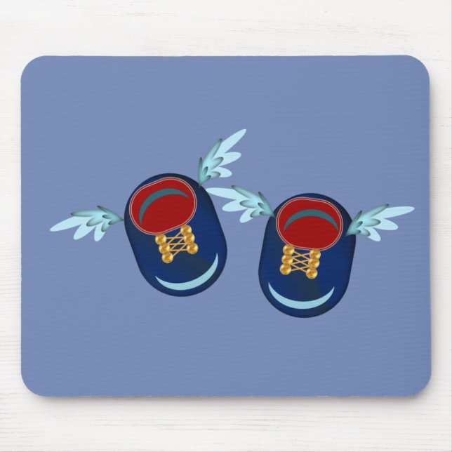 Tapis De Souris Petites chaussures à ailes mignonnes en bleu et ro (Devant)