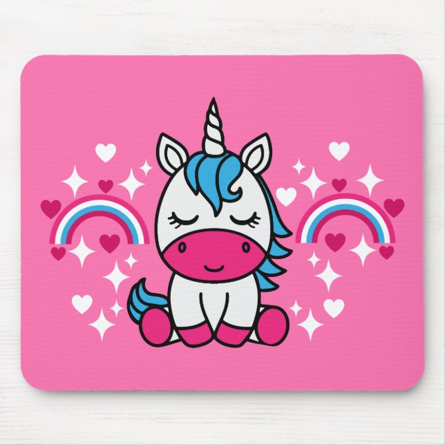 Tapis De Souris Petites filles rose arc-en-ciel licorne (Devant)
