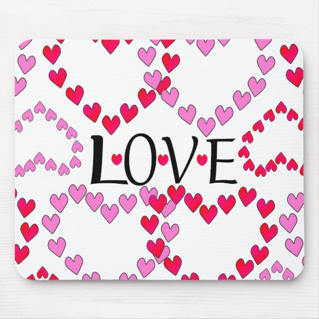 Tapis De Souris Petits coeurs rose rouge AMOUR (Devant)