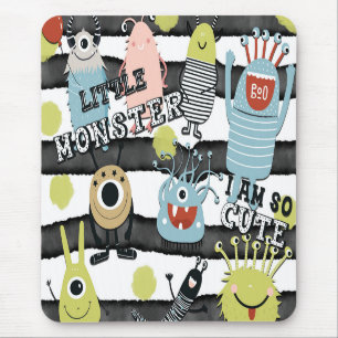Tapis De Souris Petits Monstres Mignons Rayure Moderne Aquarelle É