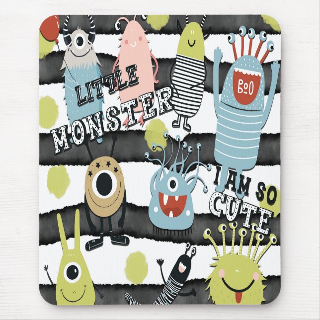 Tapis De Souris Petits Monstres Mignons Rayure Moderne Aquarelle É (Devant)