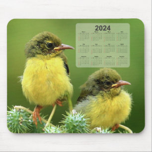 Tapis De Souris Petits oiseaux jaunes sur un Plante vert 2024 Cale